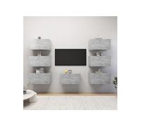 vidaXL 7x Meubles TV Centres de Divertissement Muraux Suspendus Armoires Stéréo Salon Salle de Séjour Intérieur Gris Béton 30,5x30x60 cm Aggloméré Gris G