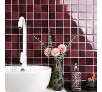 8/16 pièces Carreaux muraux décoratifs 3D autocollants en PVC mosaïque rouge vintage 9*9 pouces, autocollants muraux style carrelage de métro pour cuisine et salle de bain 8 pièces,16 piècesPolychloru