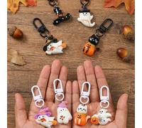 8/4/1 pièce Pendentif fantôme d'Halloween en résine, chat noir, fantôme, citrouille, chapeau de sorcière, porte-clés, décoration d'Halloween, ornement suspendu cadeau d'Halloween, peut être utilisé co