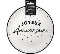 8 assiettes carton anniversaire 23cm noir - générique aa2324nb Noir G