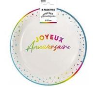 8 assiettes carton anniversaire multicolore 23cm - générique a23m00 Multicolore G