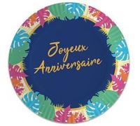 8 assiettes carton anniversaire tropical 23cm bleu - générique troaa23 Bleu G