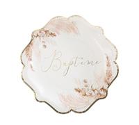 8 ASSIETTES CARTON BAPTÊME FLEUR DE COTON 23CM Blanc - VAISSELLE DE FÊTE