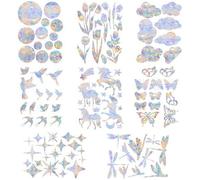 8 autocollants en film PVC pour vitres : arc-en-ciel, oiseaux, fleurs