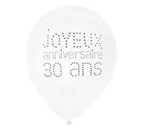 8 Ballons en latex 30 ans anniversaire chic 23 cm - Blanc - Taille Unique