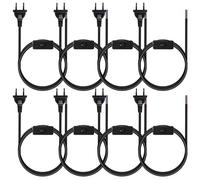 8 câbles avec interrupteur et prise, 1,8 m câble d'alimentation avec interrupteur, 2 câbles, 0,75 mm², prise européenne câble d'alimentation pour lampes lumineuses (Noir)