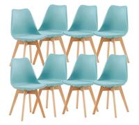 BM Home - Lot de 8 Chaises Tulipes Scandinaves - Pieds Hêtre Massif - Bleues