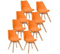 8 Chaises Tulipes Salle à Manger Scandinaves BM Home Salle de Bureau, Pieds en Bois de Hêtre Massif, Colorie Orange