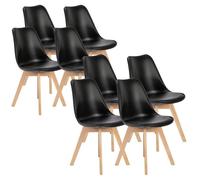 8 Chaises Tulipes Salle à Manger Scandinaves Bm Home Salle de Bureau Pieds en Bois de Hêtre Massif NOIRS