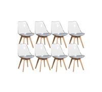 8 Chaises Tulipes Salle à Manger Scandinaves Bm Home Salle de Bureau, Pieds en Bois de Hêtre Massif, Transparente, assise Grise