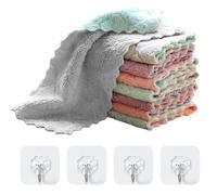 8 chiffons de nettoyage en polaire corail et 4 crochets transparents, torchons à vaisselle, chiffons absorbants sans huile, éponges à récurer, chiffons de nettoyage super absorbants en polaire corail,
