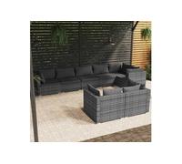 vidaXL Ensemble salon de jardin 8 pièces avec coussins Gris Poly rotin