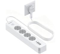 8 en 1 Multiprise 4 USB avec Interrupteur, 4 Prises Multiprises Electrique avec Parafoudre 3680W 16A,Multi Prise USB C pour Bureau,Foyer,Câble 1,8M Blanc