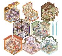 8 ensembles d'autocollants 3D Scène, DIY 3D House Stickers avec pinces, autocollants miniatures pour maison, autocollants créatifs DIY 3D, autocollants amusants pour travaux manuels, scène 3D pour