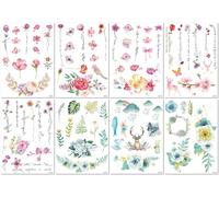 8 Feuilles Tatouages Autocollants Floraux Imperméables Pour Le Haut Du Bras Le Demi Bras La Poitrine Et La Cuisse ; Tatouages Autocollants Sexy Réalistes Colorés Et Grand Format