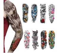 8 feuilles tatouages temporaires bras complets hommes femmes adultes,manches imperméablesautocollants éphémères YYV