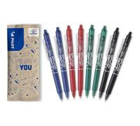 8 Frixion Ball Clicker - Erasable Gel Ink - Refillable, Retractable And Ergonomic Rollerball Pen - 2 Black, 2 Blue, 2 Red, 2 Green - Medium Tip