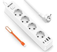 8 In 1 Usb C Power Strip Extension Cable 4 Usb Wall Mount Protection Power Strip 4000W Multi Charger With Switch, 1.8 M, 1.5 Mm² Cable, White