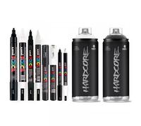 8 Marqueurs Posca - Pc5m - Pc1m - Pc1mr - Pc3m - 2 Bombes Hardcore - Noir Blanc