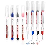 8 Pcs Deep Hole Markers, 20mm Long Nib Marker Crayon Chantier Marqueur Chantier, Pointe Extra Longue Crayon Charpentier Pour la Précision, Marqueurs Étanches pour Bois Métal (Noir, Bleu, Rouge, Blanc)