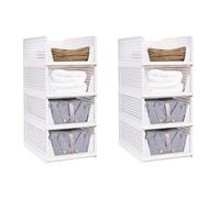 8 PCS Organisateur Empilable Tiroir, Vetement Armoire Empilable Tiroir Coulissant, Rangement Vetement pour Placard, Cuisine, Salle de Bain, Chambre à Coucher (Blanc, Lot de 8, 33.5*43*72 cm)