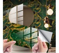 8 Pcs Stickers Carreaux 30x15cm Motif de Style Marbre Or Vert Autocollant Carrelage Cuisine Salle de Bain Décoration Murale
