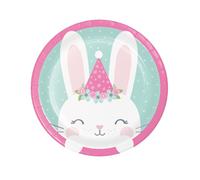 8 Petites assiettes en carton Petit Lapin menthe 18 cm
