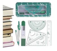 8 Piece Geometry Set, Compass Ruler Protractor With Metal Storage Case | 8-Piece Set, Metal Storage Case, Compass, Protractor, 15cm Ruler, 30 And 45 Degree Triangles, Eraser And 0.7mm Leads
