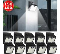 8 pièces 150 LED Lampe solaire murale avec détecteur de mouvement Garage Jardin Projecteur Lumière Lampe extérieure Lumière Imperméable