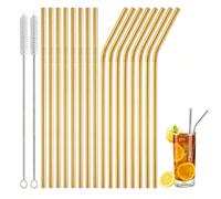 8 pièces/16 pièces Set de pailles en métal réutilisables en acier inoxydable incluant une brosse de nettoyage, pailles en métal de 8,5 pouces compatibles avec un gobelet de 20 onces, cuisine, cadeau d