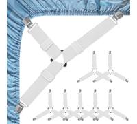 8 Pièces Attache Drap Housse, Tendeur Drap Housse, Réglables, 3 Pinces | Élastique Attache Drap Housse pour Coins de lit, Canapé, Planche à Repasser, Matelas (Blanc)