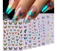 8 pièces Autocollants d'art pour ongles papillon laser colorés, design estival, décalcomanies 3D pour ongles, stickers adhésifs DIY, convient pour la décoration d'ongles en acrylique, accessoires de n