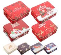 8 Pièces Boîte en Métal de Noël Rouge 12cm avec Couvercle, Cartes