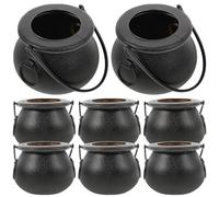 8 Pièces Bonbonnière Chaudron de Sorcière Halloween en Plastique Noir à | Anse Pratique, Contient Présents, Accessoire Décoratif pour Fêtes, Vitrines Thématiques, Organisateurs D’événements