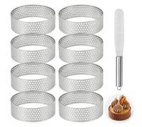 8 Pièces Cercle a Tarte,6cm Anneaux à Tartelette Moules à Dessert en Mousse | mit Spatule Anneau de Mousse de Gâteau Perforé RéSistant à la Chaleur,pour Quiches,Gâteaux,Mousse