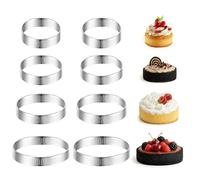 8 Pièces Cercle à Tartelette, Anneaux à Tartes Ronds avec Trous, Cercle Tartelette en Acier Inoxydable pour Muffin, Hauteur 2 cm, Ø 5cm, Ø 6cm, Ø 8cm, Ø 10cm pour Mousse, Tartes, Mini Pizzas, Muffins
