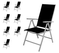 8 pièces Chaise de jardin pliante Aluminium - Textile gris argenté/noir