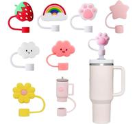 8 Pièces Couvercles de Paille pour Tasse Stanley, 10mm Anti-Poussière et Anti-Fuite Embouts de Paille, Réutilisables Couvre Paille en Silicone, Portable Accessoires pour Gobelet Stanley Cup 40/30oz