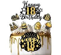 8 Pièces Décoration Anniversaire 18 Ans, Cake Topper Or et Noir, Happy Birthday Déco Gâteau, Topper Anniversaire Garçon Fille (18)
