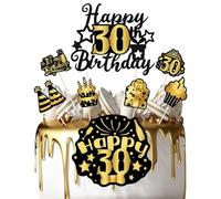 8 Pièces Décoration Anniversaire 30 Ans, Cake Topper Or et Noir, Happy Birthday Déco Gâteau, Topper Anniversaire Homme Femme