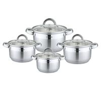 8 pièces en acier inoxydable Batterie de cuisine à induction Set de casseroles Couvercle en verre 18/10 acier inoxydable