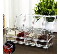 8 pièces Ensemble de bocaux à épices en acrylique avec couvercles et cuillères - Contenants d'assaisonnement transparents, plastique sans plomb, boîtes de rangement de cuisine pour le sel, le sucre, l