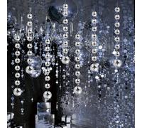 8 pièces Ensemble de décorations pour fête disco - Guirlande de boule disco mini, fanion de boule à facettes argentée, rideau à franges argenté, convient pour anniversaire, mariage, décor de fond de f