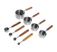 8 Pièces Ensemble Tasses et Cuillères Doseuses Acier Inoxydable | Manches en Bois, Graduations Lisibles, Rangement Facile, pour Sucre et Ingrédients en Poudre, Pâtisserie Maison
