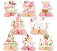 8 Pieces Fairy 1st Birthday Honeycomb Centerpieces, Fairy First Birthday Decorations for Girl, Floral Fairy Party Table Decor, Fairy Tale Birthday Party Supplies