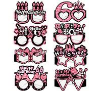 8 pièces Lunettes de décoration Happy Birthday, convenant aux filles et aux femmes, lunettes en papier rose et noir pour fête d'anniversaire, décoration de lunettes pour 30e, 40e, 50e, 60e anniversair