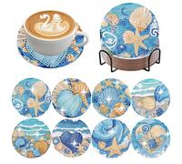 8 Pièces Océan DIY Dessous de Verre, Dessous de Verre Diamond Painting Vie Océanique, avec Support en Métal, pour Tasses, Verres à Vin, Vases et Cuisine Domestique