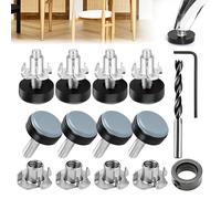 8 Pièces Patin Chaise de Nivellement en PTFE 20 mm Patins Glisseurs pour Meubles avec écrous Foret Butée de Profondeur et Clé Tampon Chaise M6 pour Déplacer Armoires Canapés et Tables