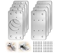 8 Pièces Plaques de Réparation de Charnière Armoire Supports Réparation | Plaques en Acier Inoxydable Plaques de Réparation de Porte Armoire de Cuisine avec 48 Vis pour Bois Meubles Étagères
