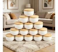 8 pièces Pots à bougies vides blancs mats avec couvercles en métal à grain de bois, contenants à bougies ronds de grande capacité pour la fabrication de bougies DIY, l'aromathérapie, les parfums, le r